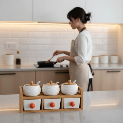 rangement pour epice Aroma Ceramique femme utilise cuisine avec serenite