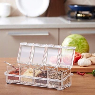 rangement pour épices 4 compartiments acrylique avec cuillères incluses AcrySpice