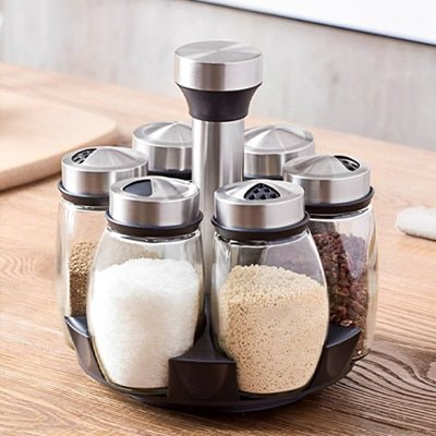 rangement pour épices 6 pots en verre élégant roue aromates