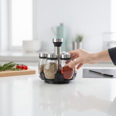 rangement pour épices acier inoxydable verre rotation 360 roue d’aromates