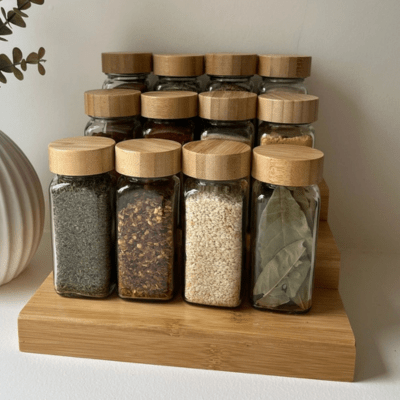 rangement pour epices avec bocaux verre sur etagere kit prestige