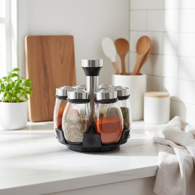 rangement pour épices carrousel rotatif 6 bouteilles verre roue daromates