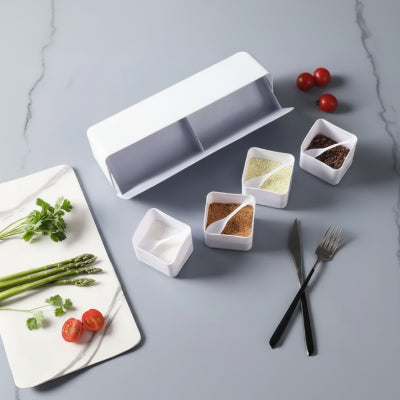 rangement pour épices mural transparent blanc 4 compartiments cuillères SeasoningBox 