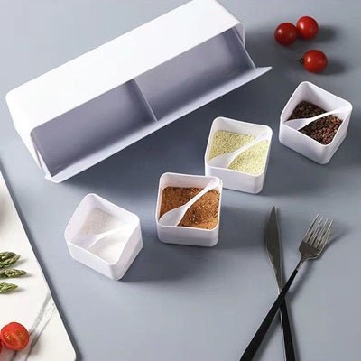rangement pour épices mural transparent blanc 4 compartiments cuillères