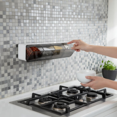 rangement pour épices mural transparent noir 4 compartiments SeasoningBox 