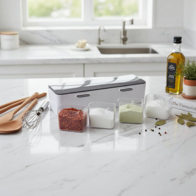 rangement pour épices SeasoningBox noir quatre compartiments bonne capacité