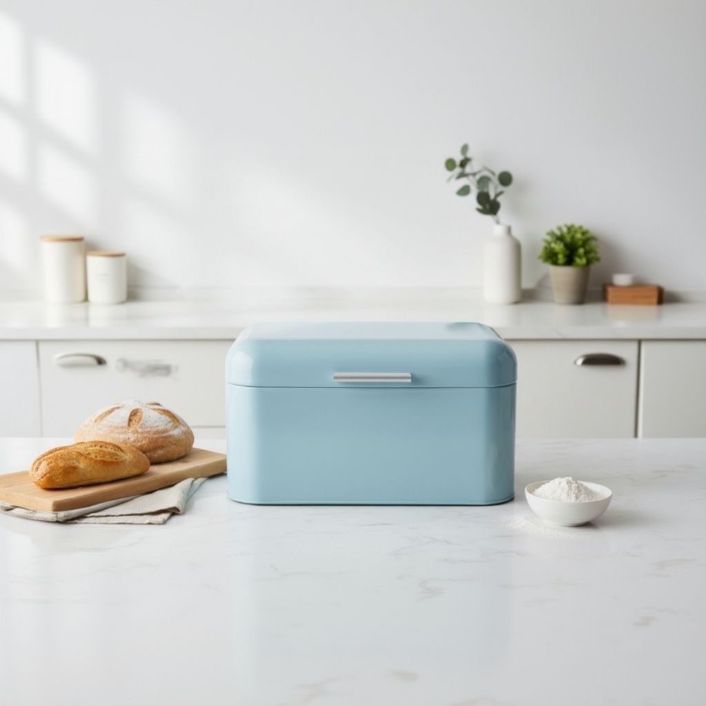Rangement pour le pain rectangulaire compact bleu cuisine organisée Breadoria