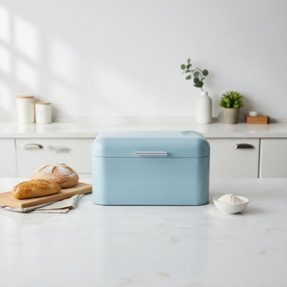 Rangement pour le pain rectangulaire compact bleu cuisine organisée Breadoria