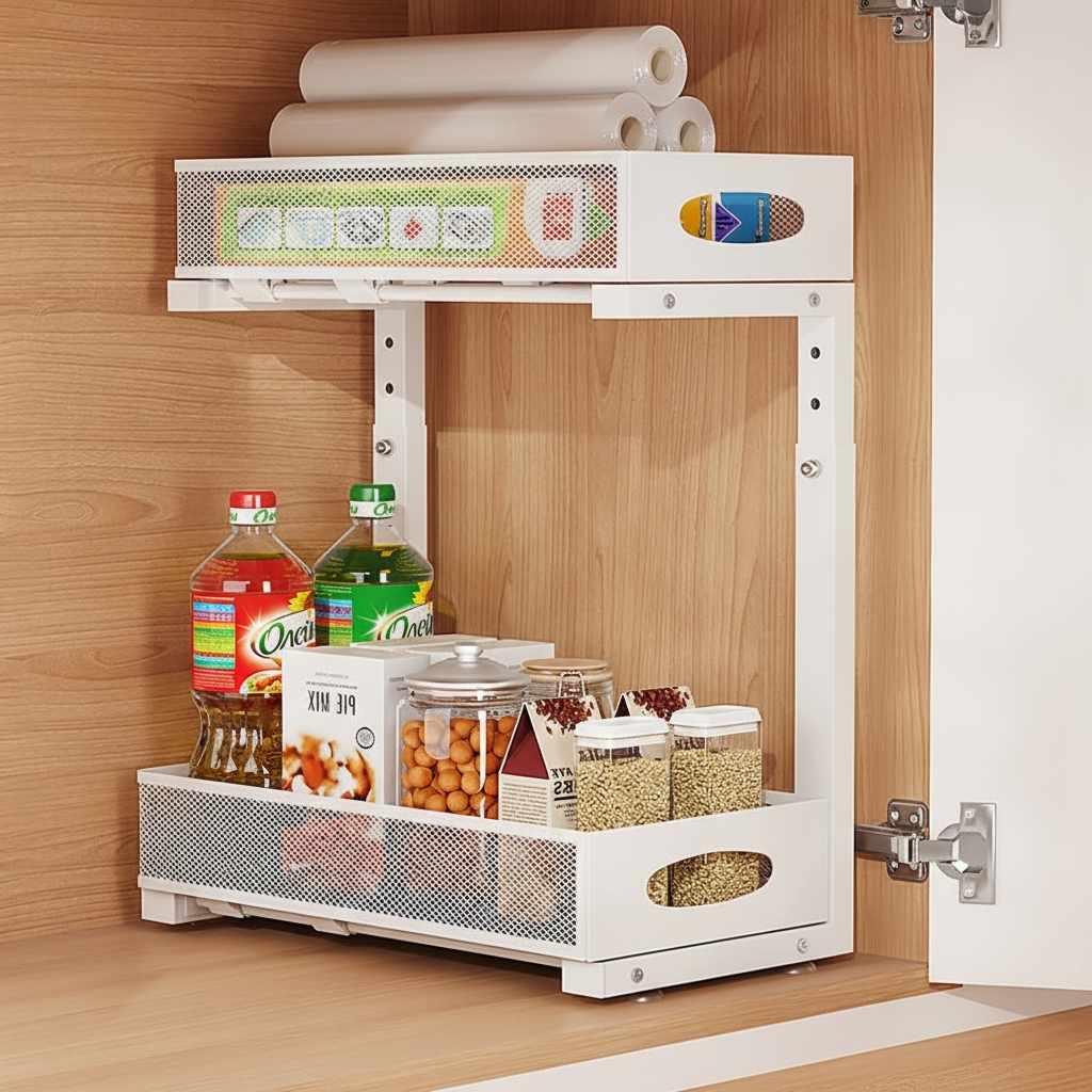 Rangement sous évier coulissant 2 niveaux 25 kg blanc SpaceSaver