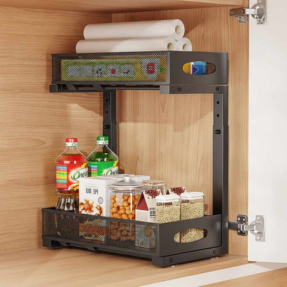 Rangement sous évier coulissant 2 niveaux 25 kg noir SpaceSaver