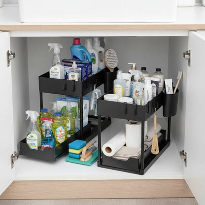 Rangement sous evier coulissant détergents bidons niveau bas OptiSous