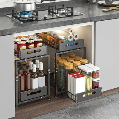 Rangement sous evier coulissant double niveau cuisine Rackora
