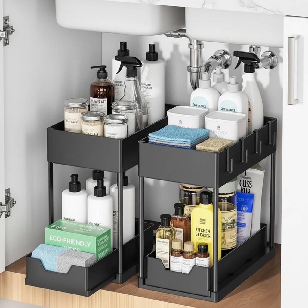 Rangement sous evier coulissant tiroir sorti accès total OptiSous