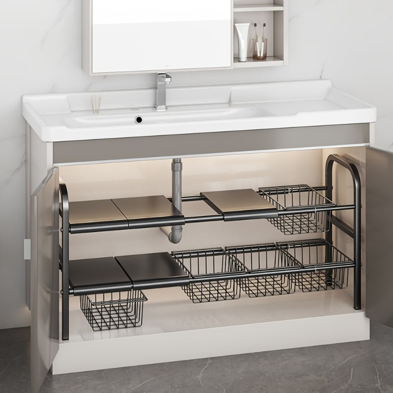 Rangement sous évier cuisine hauteur ajustable contourne tuyaux SinkMaste