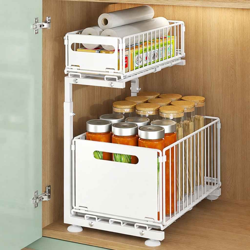 rangement sous évier double niveau blanc lot 1 pratique ModuStore