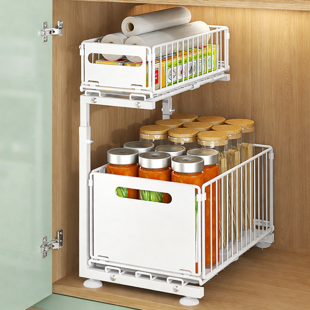 rangement sous évier double niveau blanc lot 1 pratique ModuStore