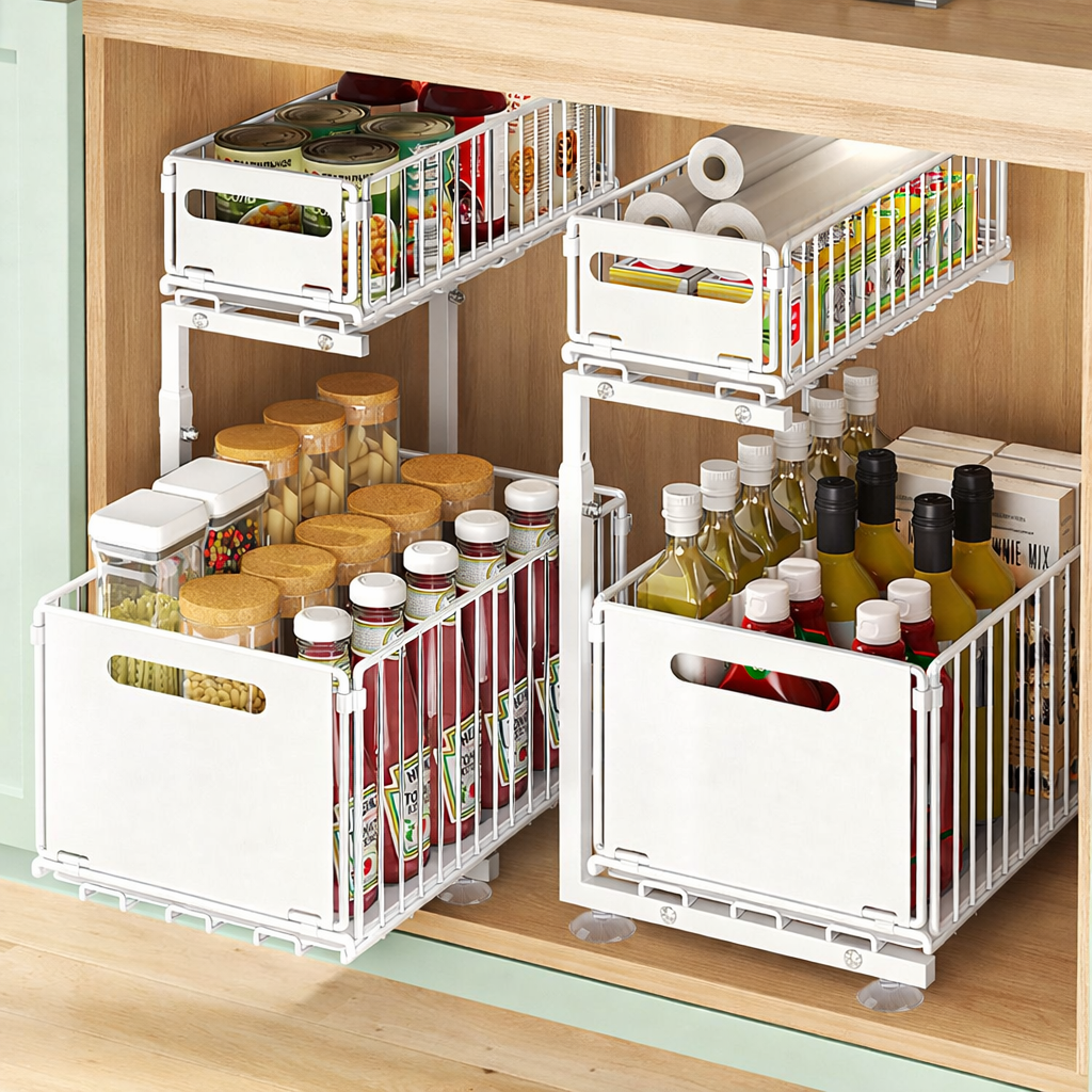 rangement sous évier double niveau blanc lot 2 pratique ModuStore
