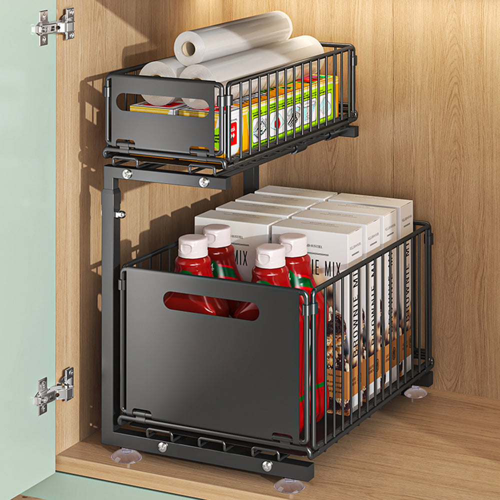 rangement sous évier double niveau noir lot 1 pratique ModuStore