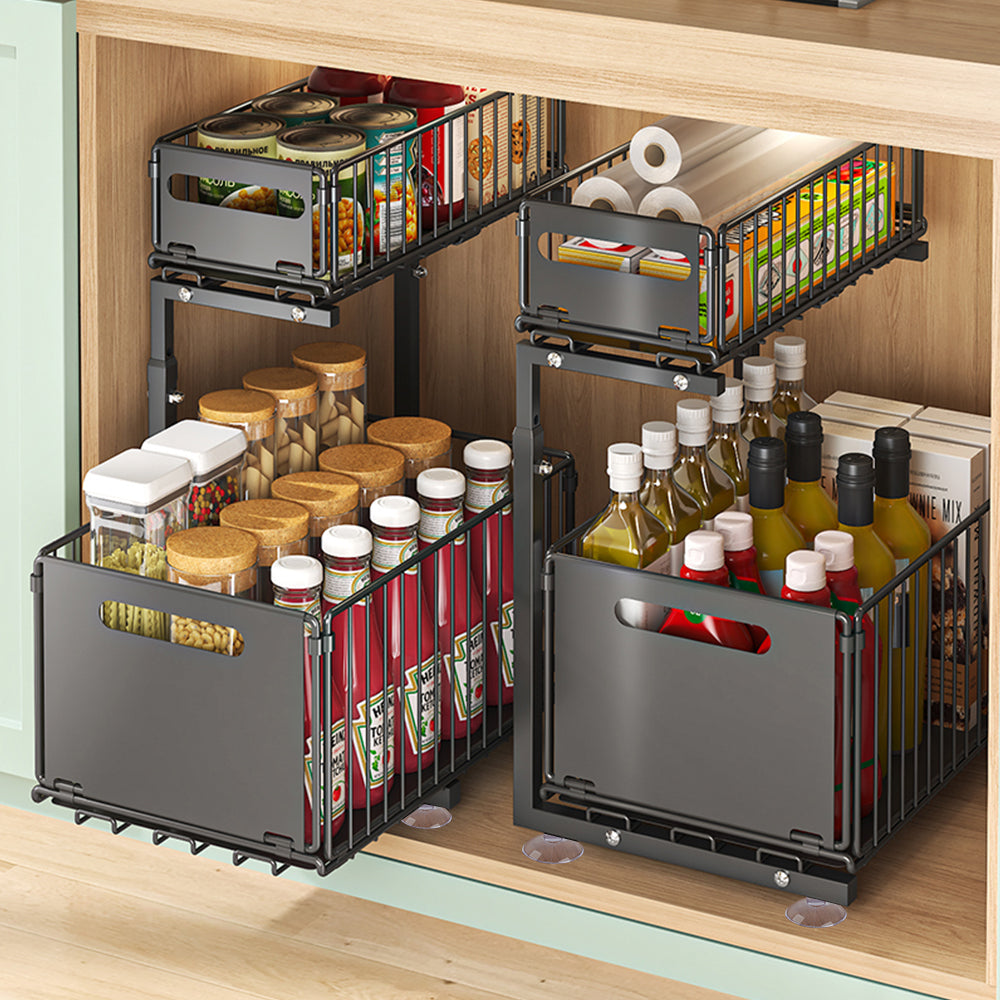 rangement sous évier double niveau noir lot 2 pratique ModuStore