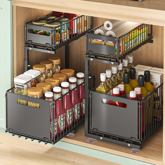 rangement sous évier double niveau noir lot 2 pratique ModuStore