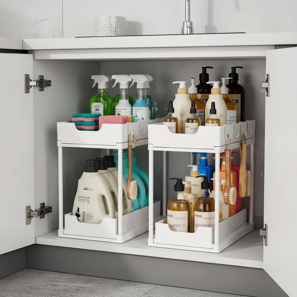 Rangement sous evier lot de 2 blanc cuisine buanderie Orgalis
