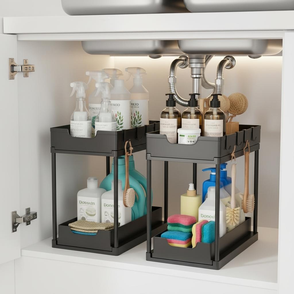rangement sous evier noir lot 2 rangement espace optimal orgalis