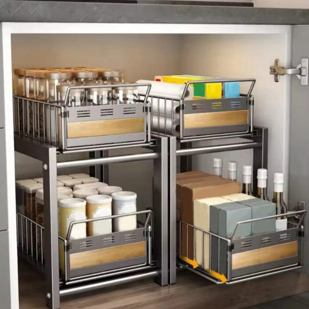 rangement sous evier organisateur 2 tiroirs fer noir Armonia