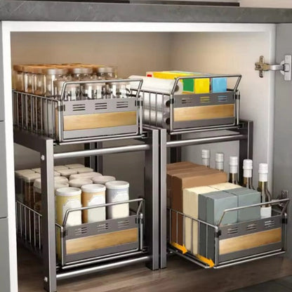 rangement sous evier organisateur 2 tiroirs fer noir Armonia