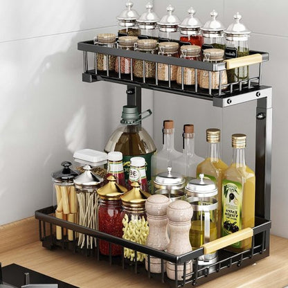 rangement sous evier organisateur metal noir double niveau OrgaSink