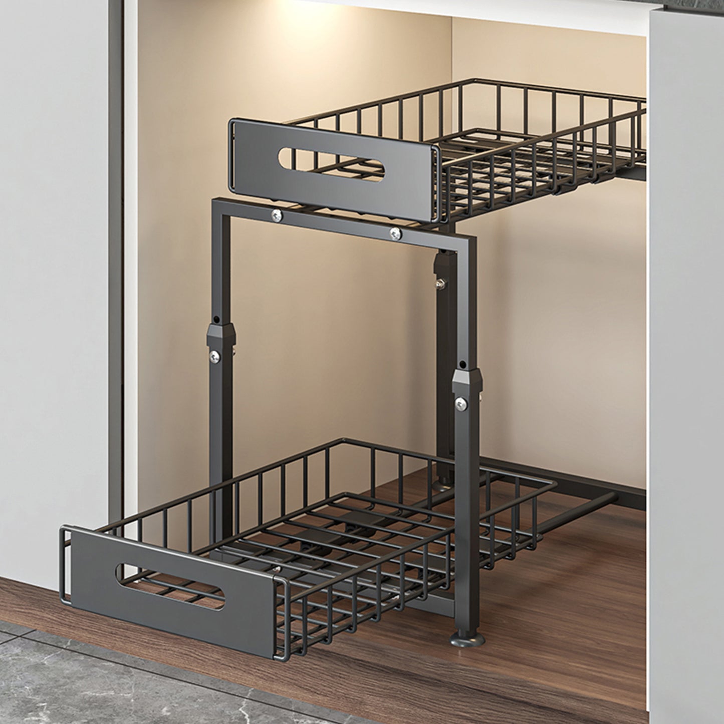 Rangement sous evier structure robuste fer noir Rackora