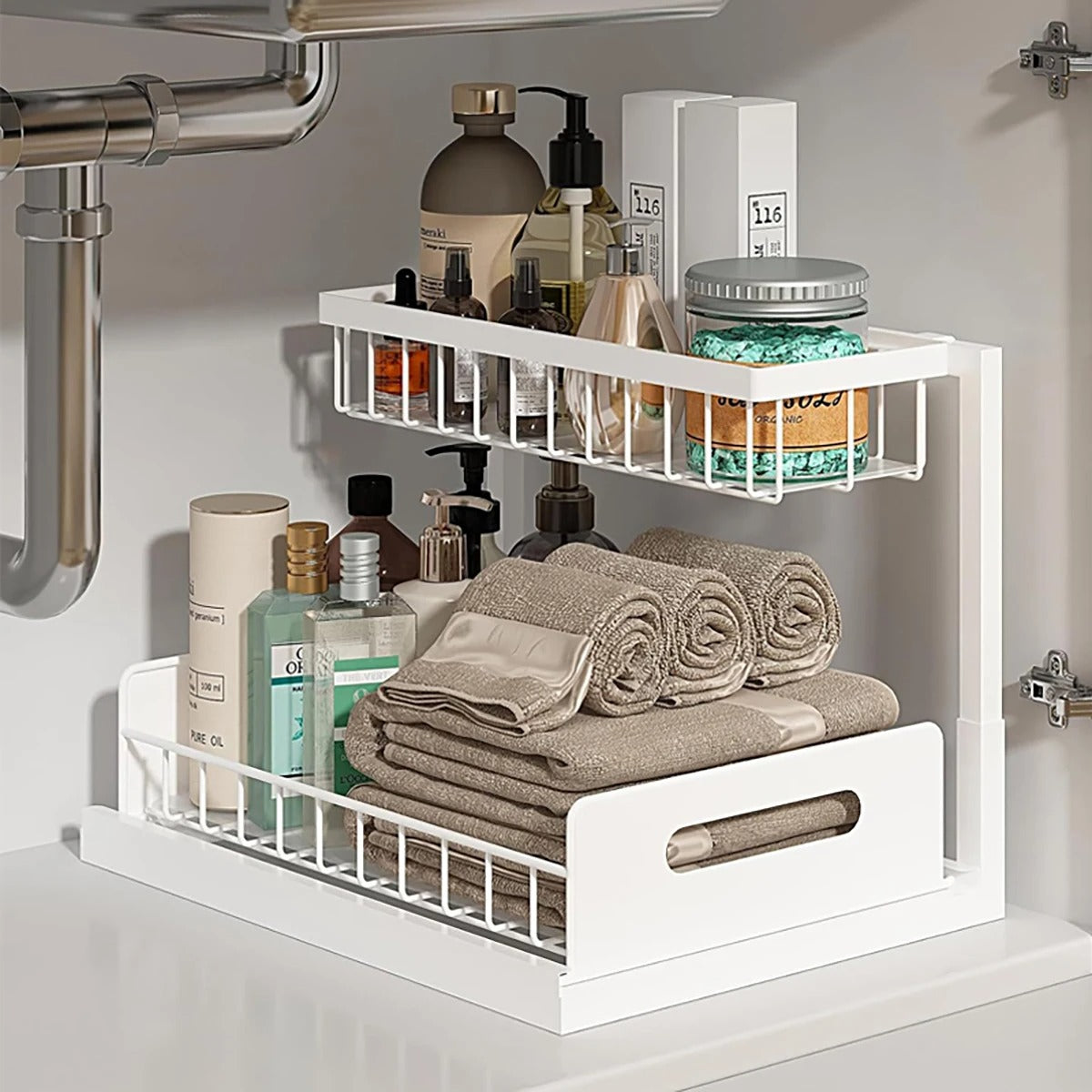 Rangement sous evier vue de face blanc DualSlide