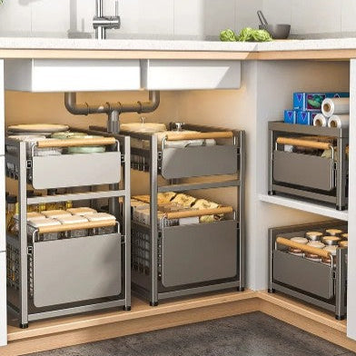 Rangements sous evier panier inférieur articles volumineux Organexia