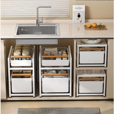 Rangements sous evier placard transformé espace doublé Organexia