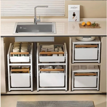 Rangements sous evier placard transformé espace doublé Organexia