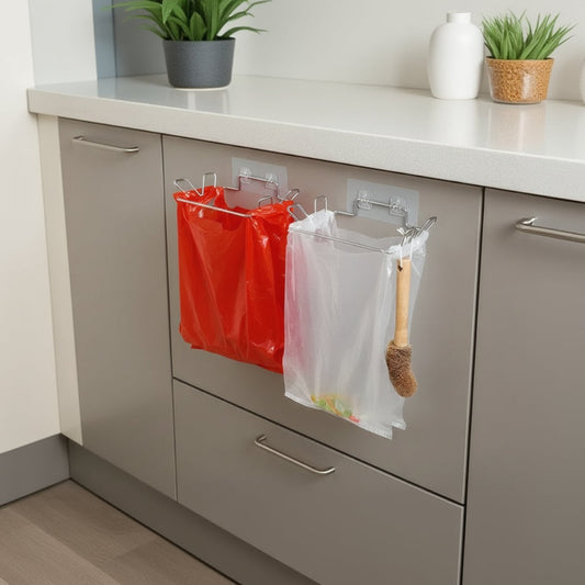 Support sac poubelle fil métallique chromé suspendu HookBin
