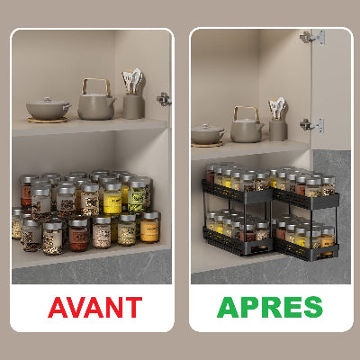 Tiroir à épices coulissant avant après rangement cuisine optimisé VertiSpice