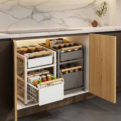 Tiroir coulissant acier blanc gris double niveaux optimise espace StoreSlide