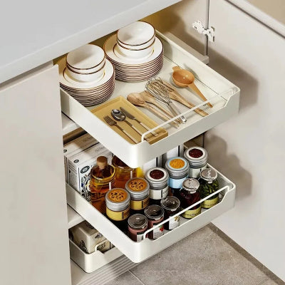 tiroir coulissant acier blanc pour rangement optimisation placards cuisine glissecompacte