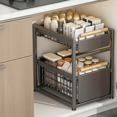Tiroir coulissant acier gris double niveau durable rangement grand StoreSlide