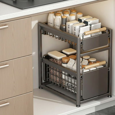 Tiroir coulissant acier gris double niveau durable rangement moyen StoreSlide