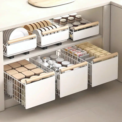 Tiroir coulissant cuisine moyen large métal blanc Modula Pro