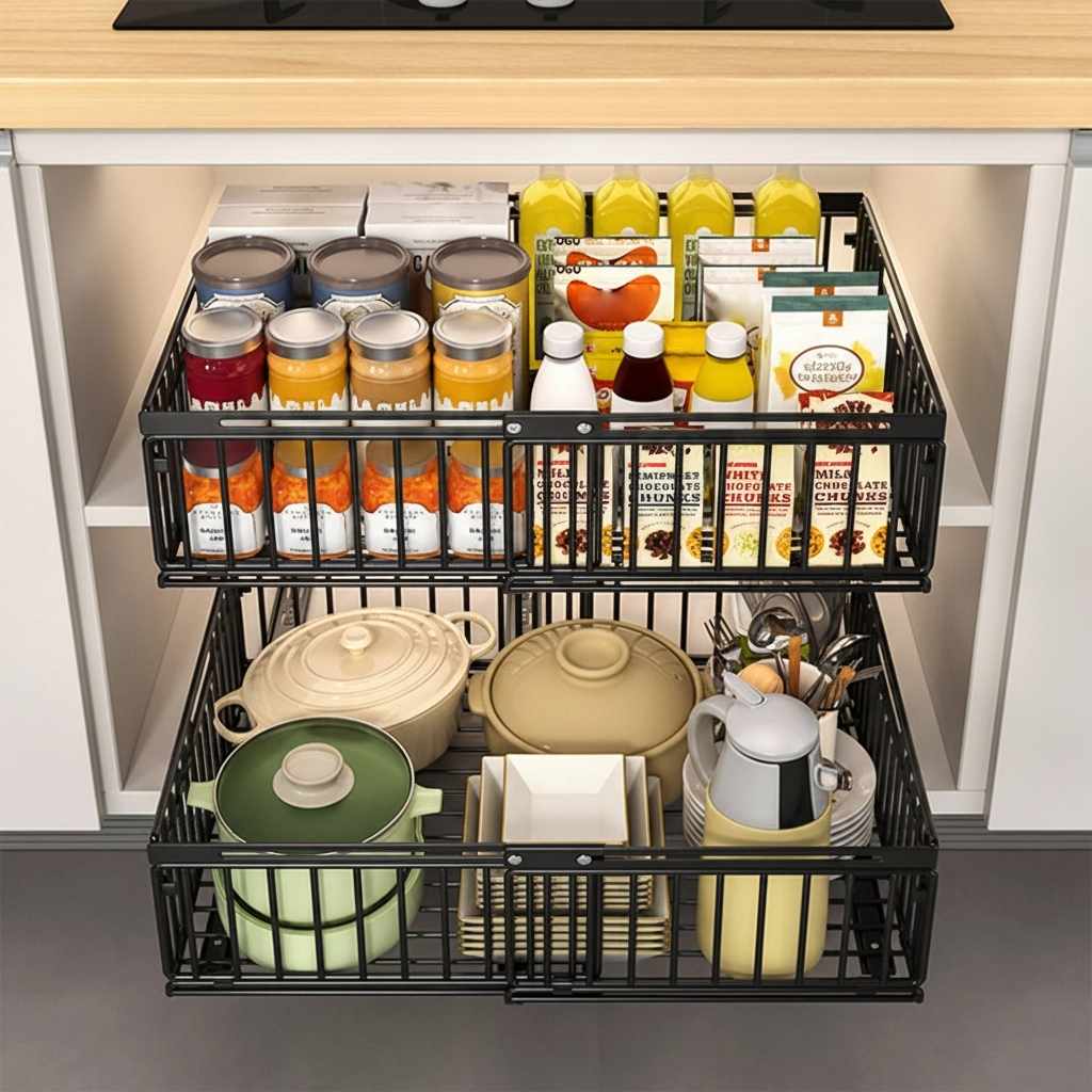 tiroirs coulissants pour placard noir cuisine respire espace optimisé EasyCoulisse