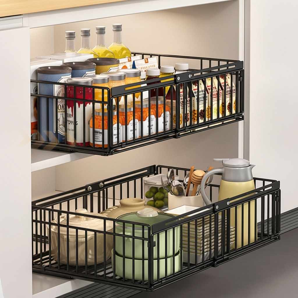 tiroirs coulissants pour placard noir fond accessible sans effort EasyCoulisse