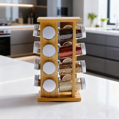 tourniquet a epice bambou naturel 16 bocaux verre Prestige Rotatif