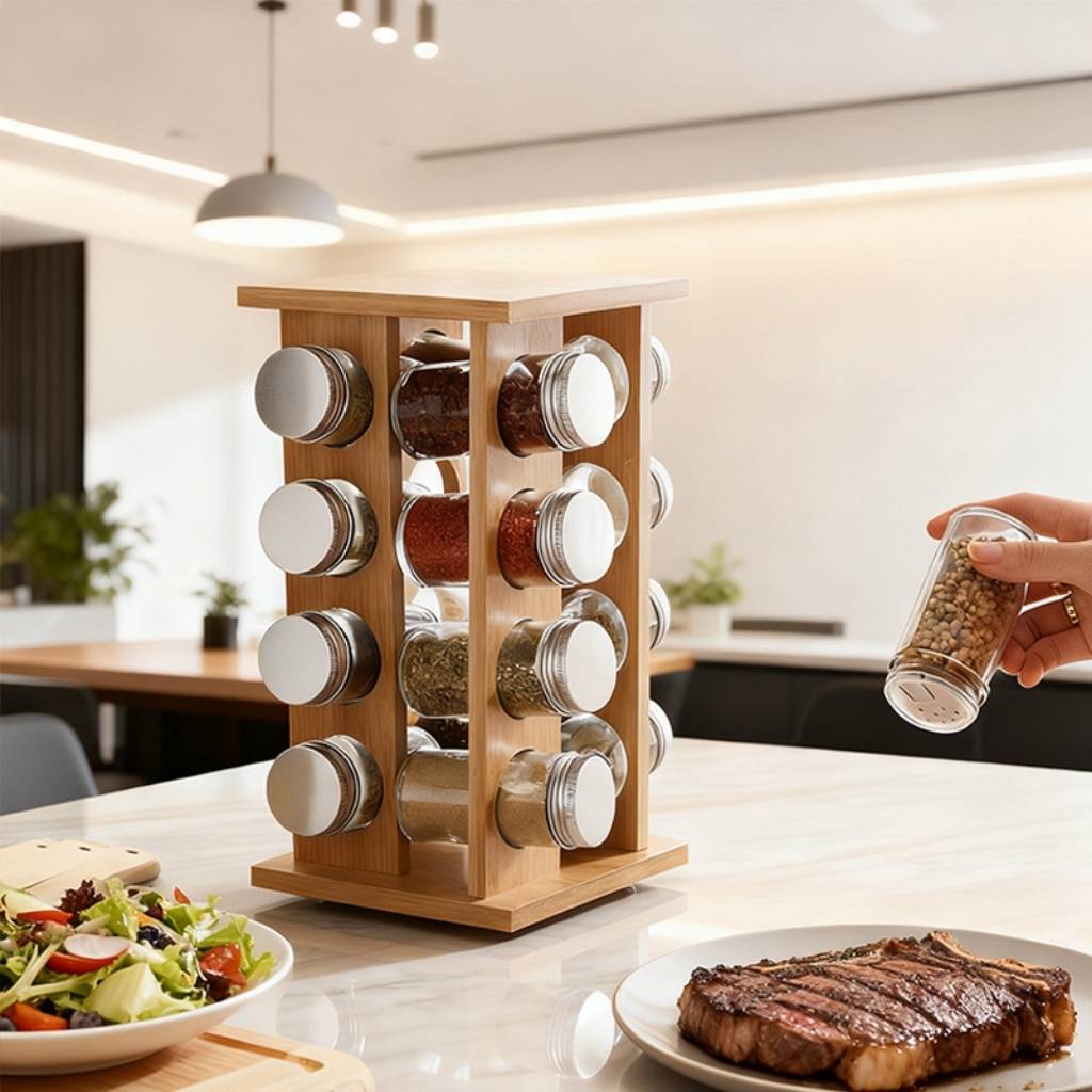 tourniquet a epice femme sélectionnant condiments geste precis Prestige Rotatif