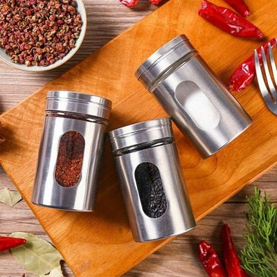 trois pot a epice inox compact avec fenetre transparente design
